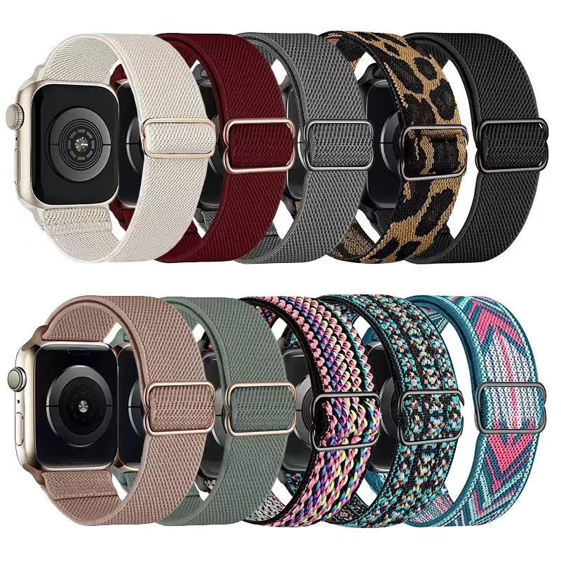 10 Stück kompatibel mit Apple Uhren armband 38 40 41mm 42 44 45 49mm elastisches geflochtenes Nylon armband für iwatch ultra/8/7/6/5/4/3/2/1/se Image