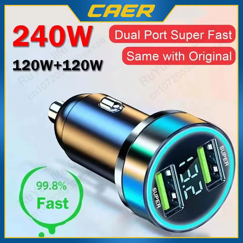 240 W Autoladegerät, Dual-USB-Anschlüsse, 120 W, superschnelles Laden mit Digitalanzeige, Schnellladeadapter für iPhone, Samsung, Xiaomi Image