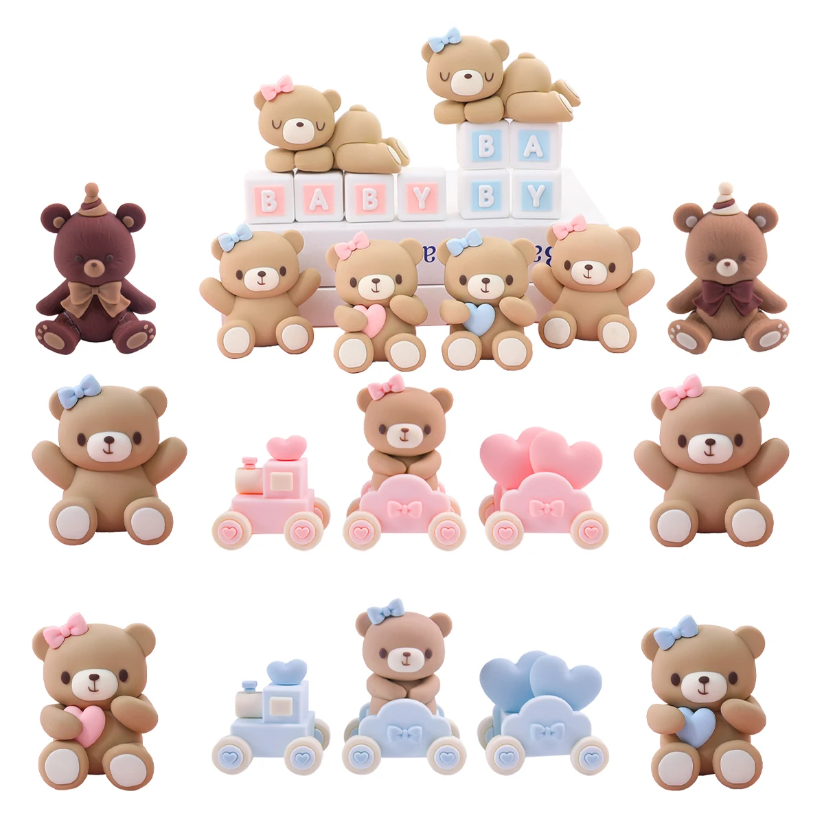 Niedlicher Bär Ornament Kuchen Topper Rosa Blau Cartoon Bär Weiche Gummi Puppe Junge Mädchen Erster Geburtstag Party Kuchen Dekoration Babyparty Image