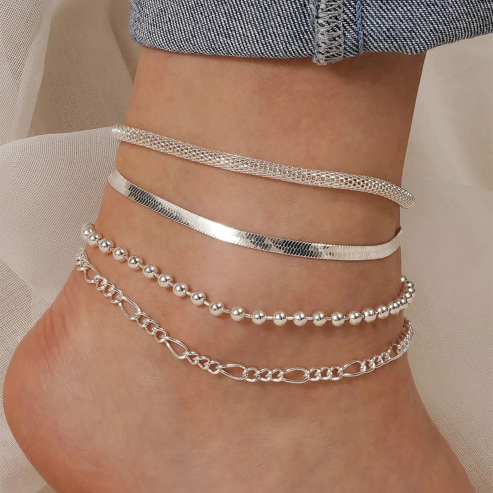 Minimalisti scher Stil Silber sexy Persönlichkeit Frauen Kette Füße Kette kupfer beschichtet Silber hypo allergen Mädchen Kette Füße Kette Image