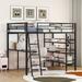 Full Size Metal Frame Loft Bed with Shelves,Desk and Whiteboard