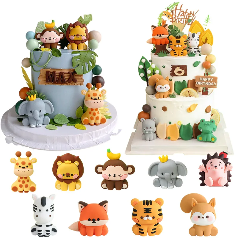 Dschungel-Safari-Geburtstagsdekorationen für Babyparty, Waldtier, Löwe, Elefant, Giraffe, Kuchendeckel, Kinder-Party-Dekoration zum 1. Geburtstag Image