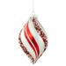 Set of 2 White and Red Glitter and Beads Striped Finial Glass Christmas Ornaments 5.5"