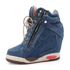 Damen Denim Wedges High-Top-Sneaker Plattform Lässige Mode Frau Reißverschluss Vulkanisierte Schuhe Dicker Boden Große Größe 41