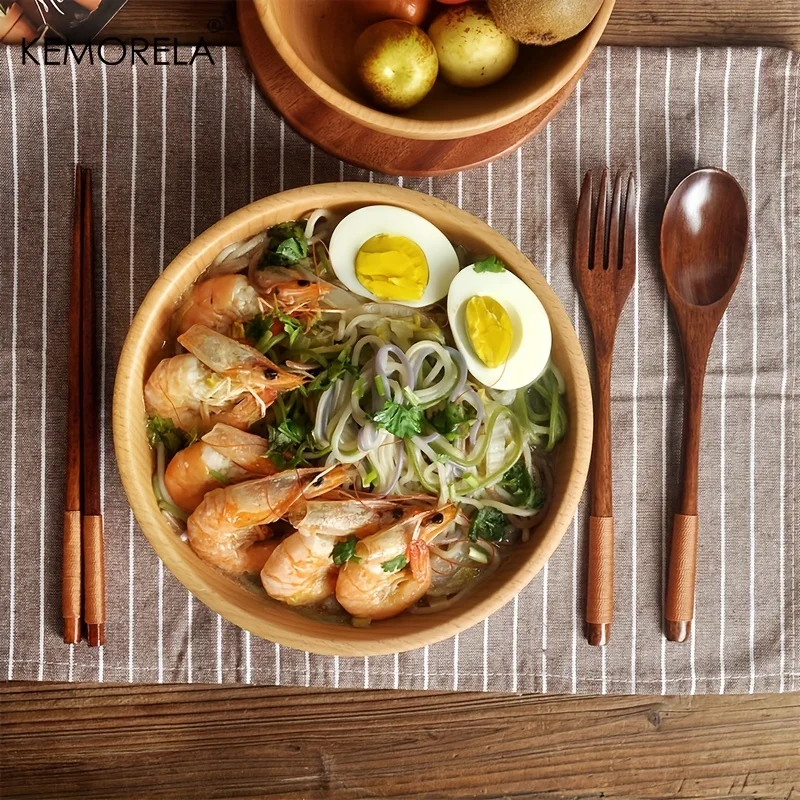 Japanische hölzerne Essstäbchen Gabel Löffel Set chinesisches Essen westliches Essen wieder verwendbare Familien reise Essstäbchen Gabel Löffel dreiteiliges Set Image