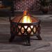 26 Inch Outdoor– Wood Burning Fire Pit with Mesh Lid and Fire Picker, Outside Small Fire Pits for Backyard, Porch, Deck, BBQ