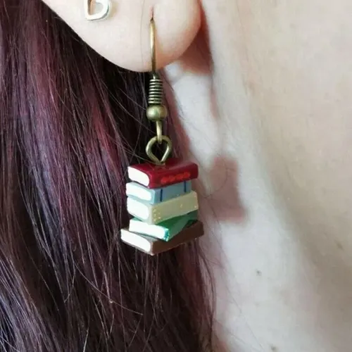 Schule Retro Bibliothek Haufen Von Bücher Ohrringe Multicolor Bücher Ohrringe Schmuck Urlaub
