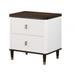 Aren 27 Inch Nightstand, 2 Drawers, USB Charger, Solid Wood, White, Brown