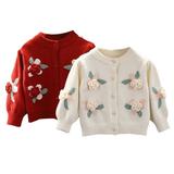 Esaierr Newborn Baby Girls Knit Cardigan for Toddler Crewneck Sweater Button Cardigan Tops Coat Flower Outwear Crewneck for 9M-6Y