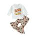 Toddler Baby Girls Thanksgiving Outfits Letter Turkey Print Long Sleeve Sweatshirts +Flare Pants Set 2Pcs Fall Winter Clothes