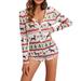 Women Christmas Long Sleeve Bodycon Jumpsuit Sexy V Neck Button Bodysuit Shorts One Piece Pajama Rompers Overall Sleepwear