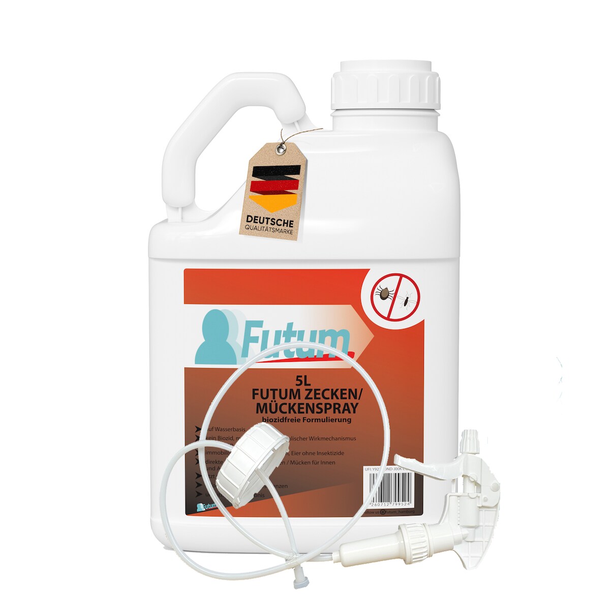 FUTUM 5L Zeckenspray / Mückenspray bekämpft Insekten, Eier, Larven ohne Biozide auf Wasserbasis, Sofortwirkung ohne Flecken + 5L Sprüher Image