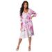 Plus Size Women's Printed V-Neck Dress by Roaman's in Pink Multi Floral (Size 12)