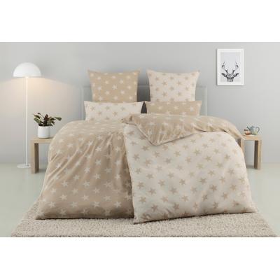 Wendebettwäsche MY HOME "STELLA", beige, B/L: 135cm x 200cm, , Polycotton recycelt, B/L: 80cm x 80cm, Polycotton recycelt, Obermaterial: 50% Baumwolle, 50% Polyester, Bettwäsche, Bettwäsche mit Sternen, Weihnachten, Winter Image