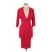 Boohoo Casual Dress - Bodycon Plunge 3/4 sleeves: Red Solid Dresses - New - Women's Size 2