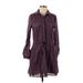 Gap Casual Dress - Shirtdress High Neck 3/4 sleeves: Purple Checkered/Gingham Dresses - Women's Size Small