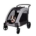 Pet Stroller Trolley Collapsible 4-Wheel for Large Medium Disabled Dog Cat Universal Wheel Storage Bags Tray Seat Belt Max. 122 Lb