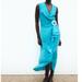 Zara Dresses | Nwot Zara Ruffled Midi Dress With Buckle | Color: Blue | Size: Xs