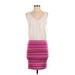 Aqua Casual Dress - Mini Plunge Sleeveless: White Stripes Dresses - Women's Size Small
