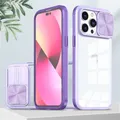 Slide Camera Lens Protection Phone Case Soft Liquid Silicone Antichoc Clear Cover iPhone 15 14