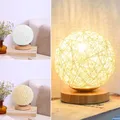 Lampe de Table LED Lune en Rotin et Boule de Lin Abat-Jour Rechargeable par USB Veilleuse de oral