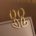 Boucles d'oreilles créoles en acier inoxydable pour femmes coeurs doux creux breloques