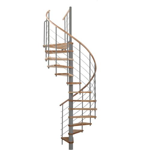 Minka Spindeltreppe Venezia grau Wendeltreppe Holztreppe, 160 cm, Walnuss