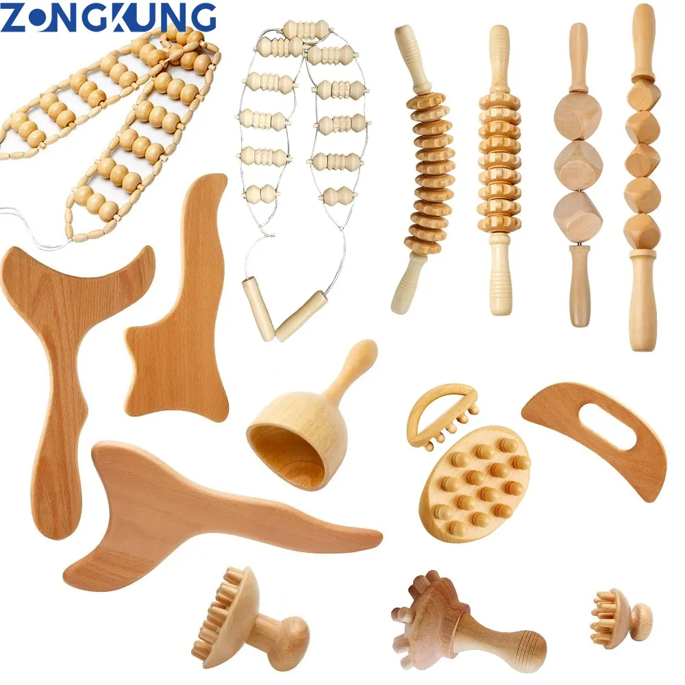 Strumenti di massaggio per terapia del legno Maderoterapia Strumento Gua Sha in legno Massaggio a rulli Tazza svedese in legno Massaggiatore a funghi Anticellulite