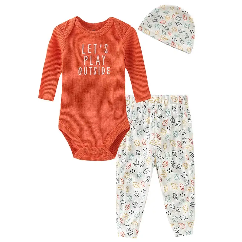 Mode Frühling und Herbst Neugeborene Kleidung setzt Baby Mädchen Bodysuit Hosen Hüte Neugeborenen Geschenk Image