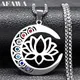 Blume Lotus Mond Anhänger Halskette für Frauen Männer Edelstahl Silber Farbe 7 Chakra Heilung