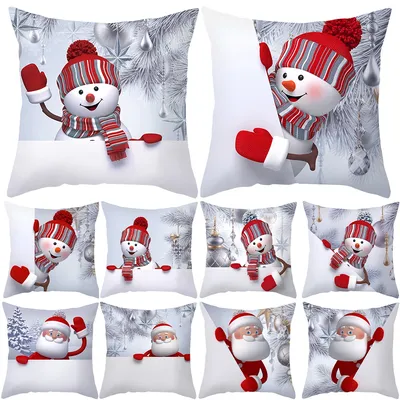 Weihnachten Schneemann Pfirsich Haut Kissenbezug Frohe Weihnachten Dekoration Für Zuhause Image