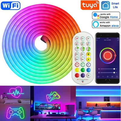 Tuya Smart Life Neonstreifenlicht DC12V RGB Flexibles LED-Neonbandlicht für Home Party Decor DIY, funktioniert mit Alexa Google Home