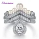 ELSIEUNEE100 % 925 Sterling Silber Hochzeit Ringe Set für Frauen Funken High Carbon Diamant Perle
