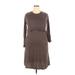 Calvin Klein Casual Dress - A-Line Crew Neck 3/4 sleeves: Brown Solid Dresses - Women's Size Large