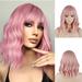 SUCS 14 Pink Wig Women Girls Short Curly Bob Wig Lovely Pink Wig with Bangs with Wig Cap