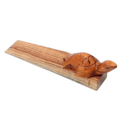 Curious Turtle,'Handcrafted Turtle Wood Door Stop from Bali'