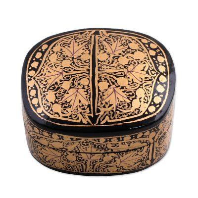Graceful Grandeur,'Gold and Black Papier Mache Decorative Box from India'