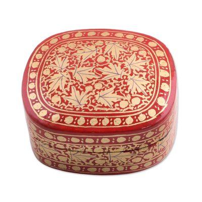 Graceful Vermilion,'Red and Gold Papier Mache Decorative Box from India'
