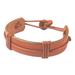 Enduring Strength in Tan,'Men's Brown Leather Wristband Bracelet from Ghana'