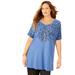 Plus Size Women's Dolman Sleeve Printed Tunic by Catherines in French Blue Damask (Size 0X)