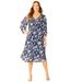 Plus Size Women's Bejeweled Pleated Shirtdress by Catherines in Navy Paisley Floral (Size 3X)