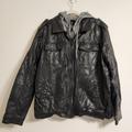 Levi's Jackets & Coats | Levis Black Faux Leather/Hoodie Quilted Lined Trucker Jacket Hoodie Mens Xl. | Color: Black/Gray | Size: Xl