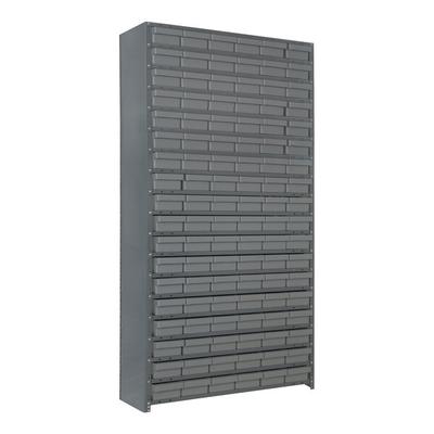 Quantum Super Tuff 36" x 12" x 75" Steel Closed 19-Shelf Euro Drawer Shelving System with (108) 11 5/8" x 5 9/16" x 2 1/8" Gray Bins CL1275-401GY
