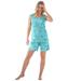 Plus Size Women's 2-Piece Sleeveless Tee and Shorts PJ Set by Dreams & Co. in Aqua Mint Dragonfly (Size 3X)