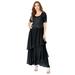 Plus Size Women's Chiffon Tiered Maxi Dress by Roaman's in Black (Size 14 W)