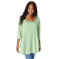 Plus Size Women's Squareneck Pointelle Top by Roaman's in Green Mint (Size 12)