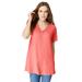 Plus Size Women's V-Neck Pointelle Tee by Roaman's in Sunset Coral (Size 34/36)