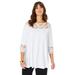 Plus Size Women's Lace-Trim Ultrasmooth® Fabric Tee by Roaman's in White (Size 26/28)