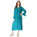 Plus Size Women's Ruffle Pintuck Crinkle Dress by Roaman's in Deep Turquoise (Size 30 W)