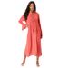 Plus Size Women's Ruffle Pintuck Crinkle Dress by Roaman's in Sunset Coral (Size 30 W)